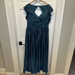 JJs House Teal Maxi Dress with Ruffle Sleeves and Open Back (C)